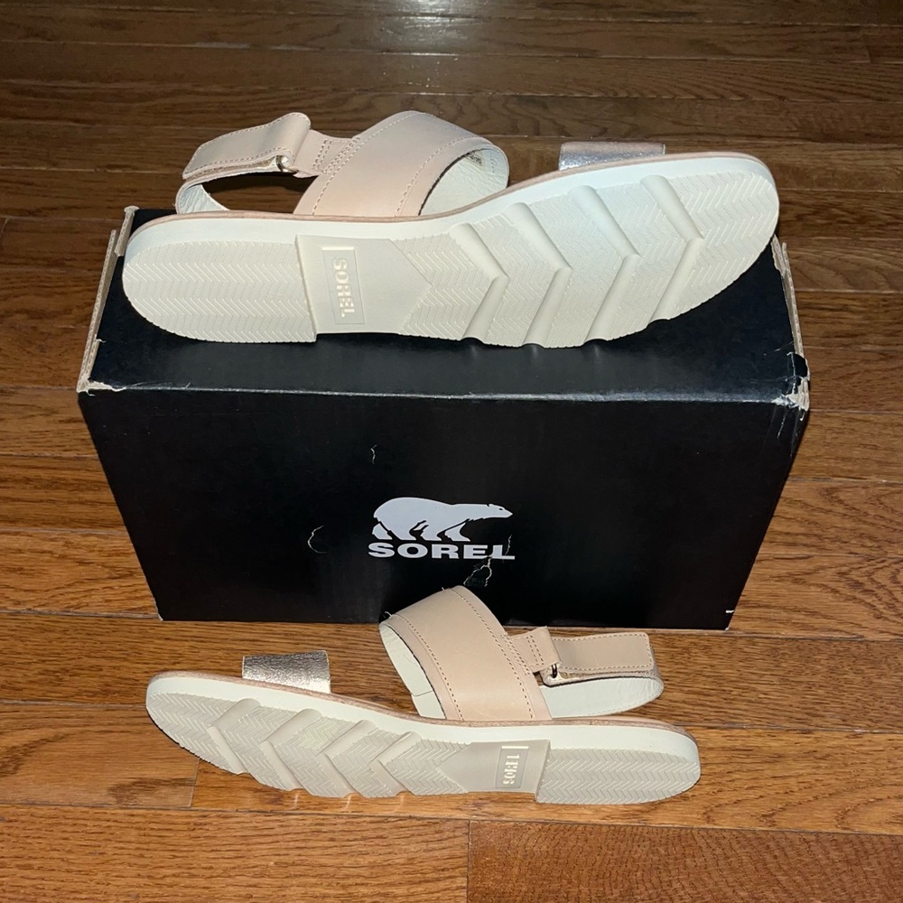 Sorel Ella III Slingback Leather Sandals Honest Beige & Honey White Women’s 9 - Picture 4 of 10